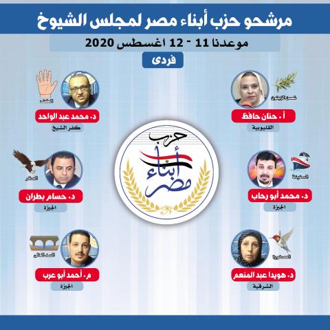 مرشحو حزب أبناء مصر في انتخابات مجلس الشيوخ