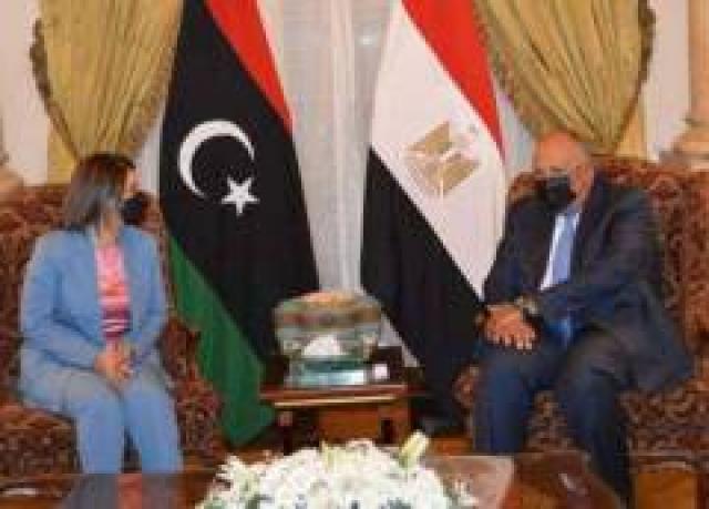 سامح شكري ووزيرة الخارجية الليبية خلال لقاء اليوم