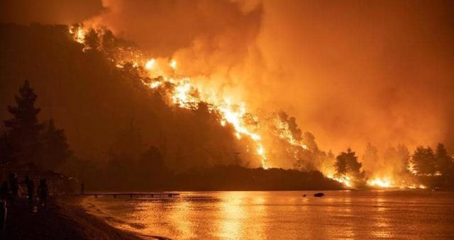 ”الدخان” يغطي سماء اليونان بسبب حرائق الغابات (فيديو)