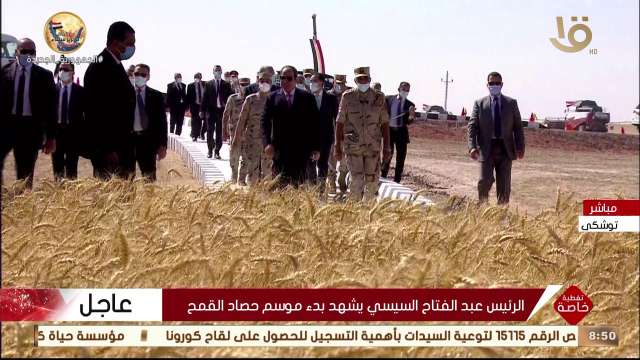 الرئيس السيسي يتابع بدء حصاد القمح وتحرك المعدات فى توشكى