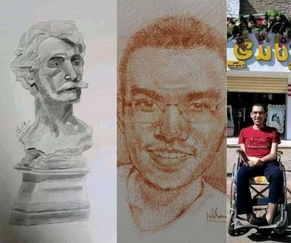 سراج محمد يتحدى إعاقته في الرسم 