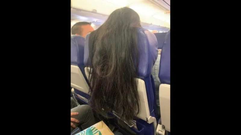 سيدة يتدلي شعرها خلف المقعد_مصدر الصورة_تويتر