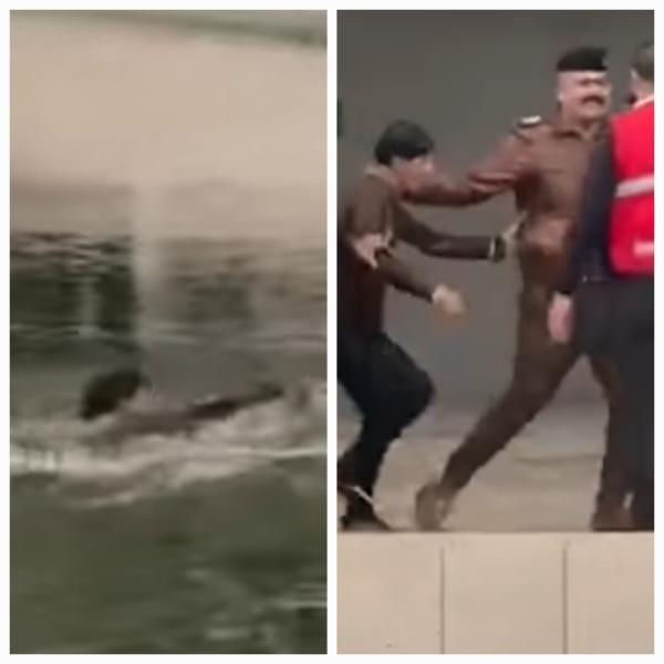 مشجع عراقي يسبح في الماء لحضور مباراة للمنتخب العراقي يثير الجدل.. «فيديو»