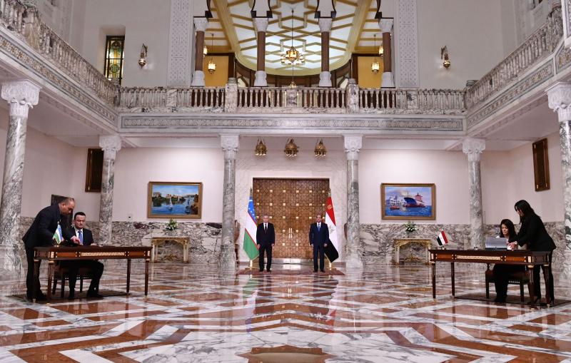 توقيع مذكرات التفاهم  بين مصر وأوزبكستان (رئاسة الجمهورية)