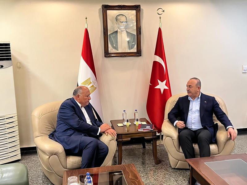 وزيرا خارجية مصر وتركيا يستقلان طائرة لتسلم شحنة المساعدات الإغاثية المصرية