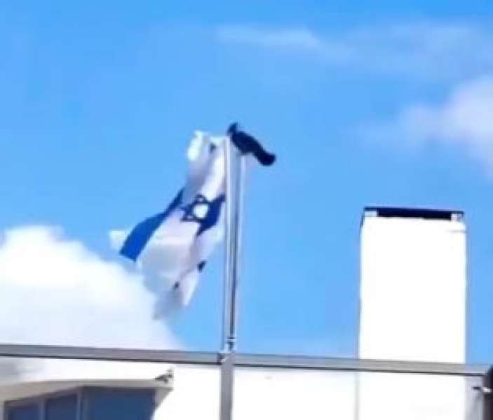 غراب ينزع العلم الإسرائيلي ويقذفه أرضًا.. ونشطاء: إسرائيل إلى زوال قريبًا
