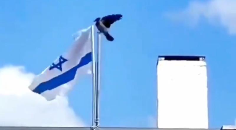 غراب يمزق علم إسرائيل 