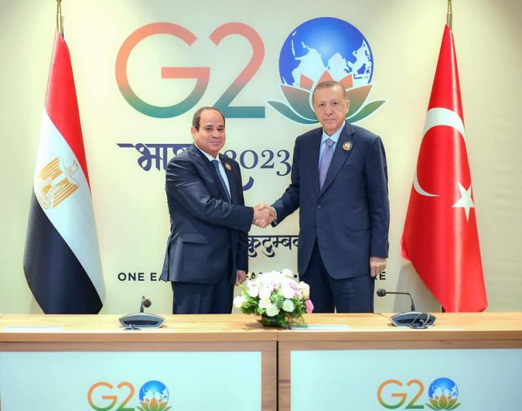 الرئيس السيسي يلتقي بنظيره التركي بنيودلهي