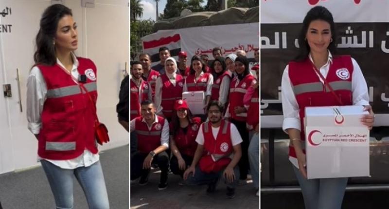 «ياسمين صبري» تشارك مع الهلال الأحمر حملة مساعدة أهالي غزة