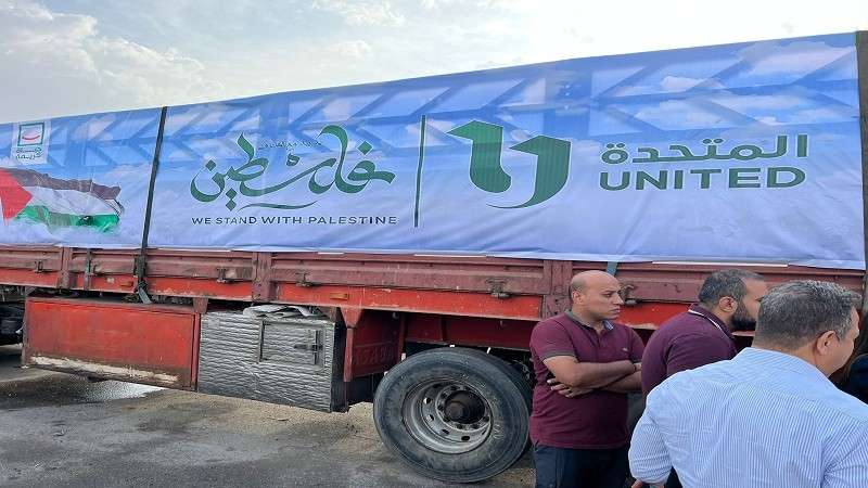 المتحدة للخدمات الإعلامية تشارك بقافلة إغاثية لأهالي قطاع غزة