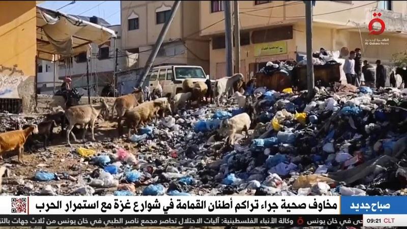 القاهرة الإخبارية: أكوام ”القمامة” تغزو شوارع دير البلح في قطاع غزة