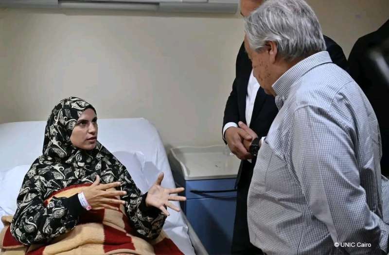 خلال زيارة جوتيريش للمصابين الفلسطينيين في مستشفيات العريش
