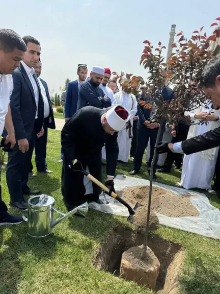 وزير الأوقاف يغرس الشجرة المصرية بمحيط مرقد الإمام البخاري