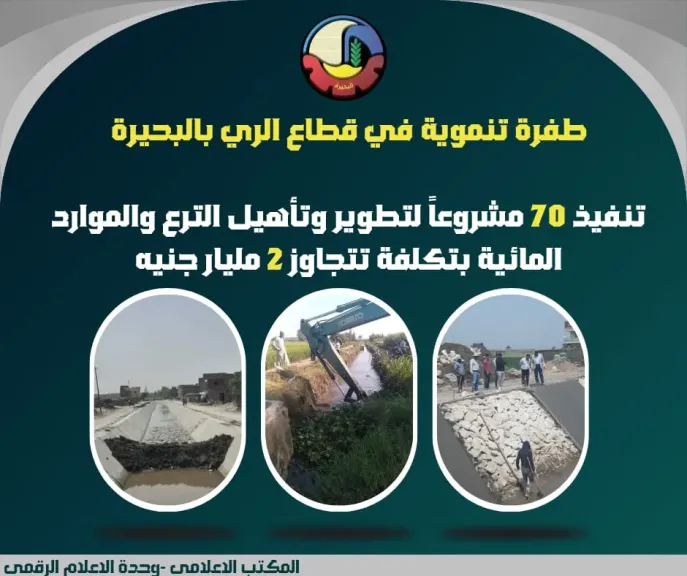 تنفيذ 70 مشروعاً لتطوير وتأهيل الترع والموارد المائية بتكلفة تتجاوز 2 مليار جنيه بالبحيرة