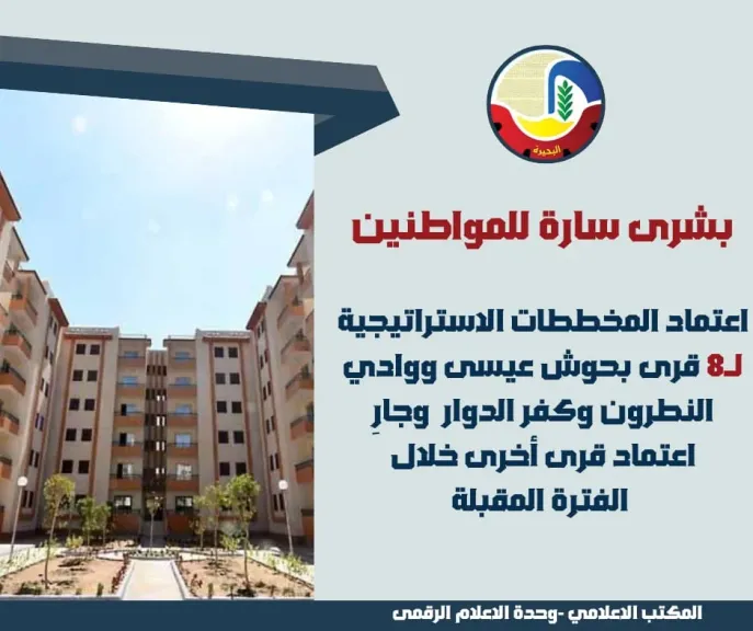 اعتماد المخططات الاستراتيجية لـ8 قرى بحوش عيسى ووادي النطرون وكفر الدوار
