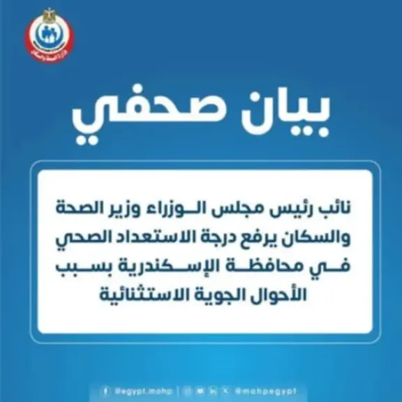 وزير الصحة والسكان يوجه برفع درجة الاستعداد القصوى بجميع المنشآت الصحية بالإسكندرية