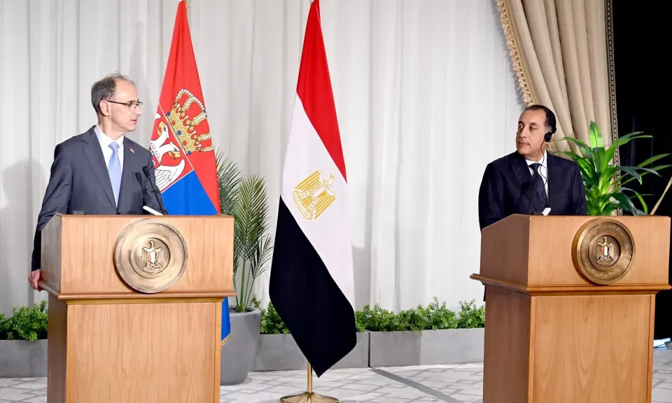 رئيس الوزراء الصربي يُلقي كلمة خلال المؤتمر الصحفي بحضور مدبولي