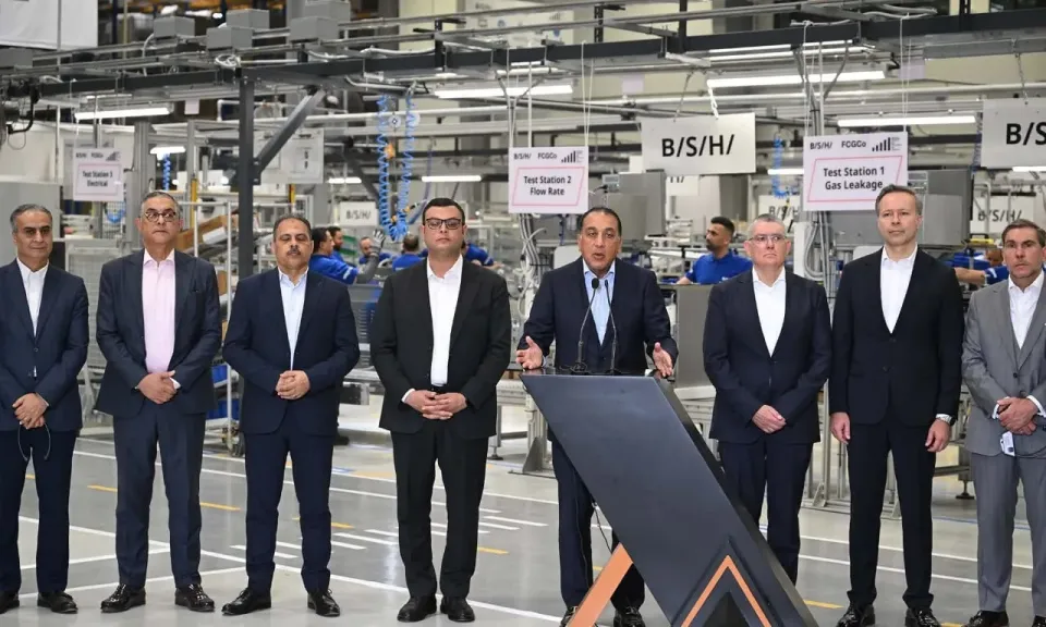 تصريحات تليفزيونية لرئيس الوزراء من أول مصنع في مصر وأفريقيا لشركة BSH المملوكة لمجموعة ”بوش” الألمانية لتصنيع الأجهزة المنزلية