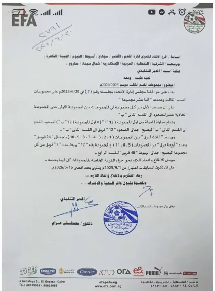 نظام الصعود والهبوط بالقسم الثالث بالموسم المقبل