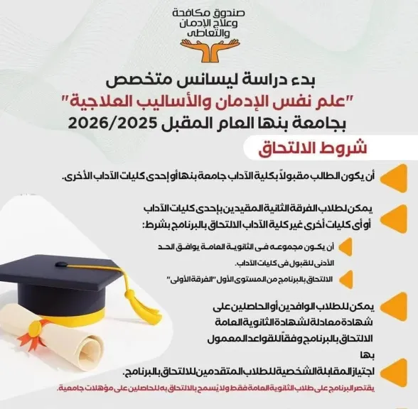 شروط التقديم لأول ليسانس متخصص بالشرق الأوسط لعلم نفس الإدمان