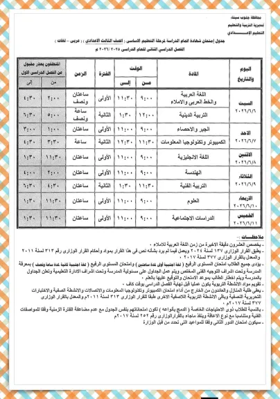 إنطلاق ماراثون إمتحانات الشهادة الإعدادية للفصل الدراسى الثانى بتعليم جنوب سيناء