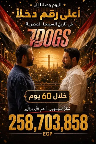 فيلم 7Dogs يصبح الأعلى دخلًا في تاريخ السينما المصرية بإجمالي يتجاوز 258.7 مليون جنيه خلال 60 يومًا