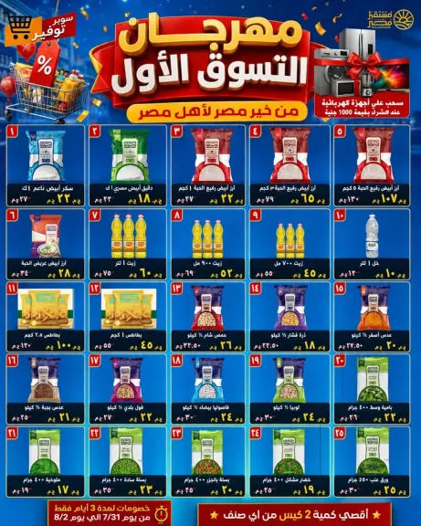 جهاز مستقبل مصر يفتتح 14 منفذاً بقنا لتوفير السلع الغذائية بأسعار مخفضة من 31 يوليو حتى 2 أغسطس