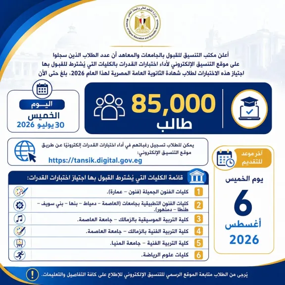 التعليم العالي: 85 ألف طالب يسجلون لأداء اختبارات القدرات