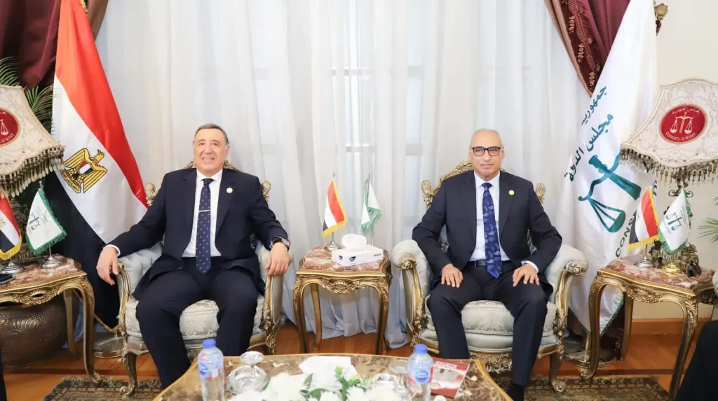 رسائل قضائية متبادلة.. رئيس الدستورية العليا يهنئ المستشار محمود أبو الدهب برئاسة مجلس الدولة