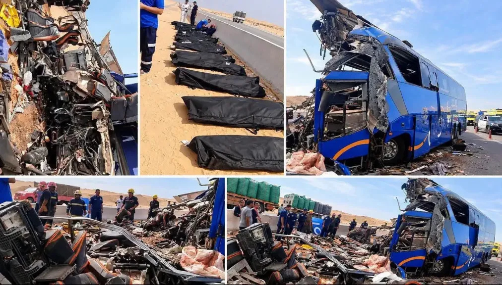 مأساة على طريق القاهرة أسيوط الغربي..  مصرع 13 شخصًا وإصابة 34 في تصادم أتوبيس وتريلا