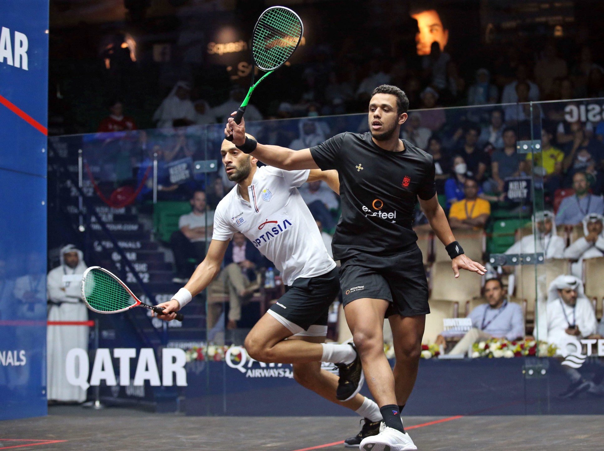 مصطفى عسل والشوربجي في بطولة قطر المفتوحة للأسكواش